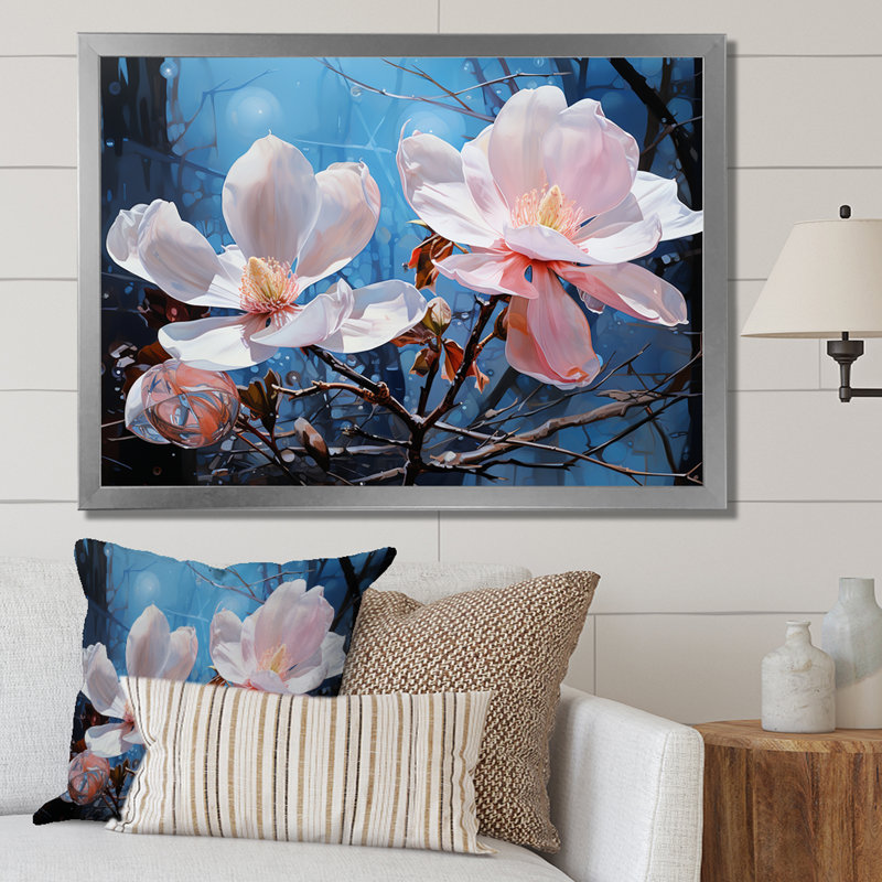 «Luxurious Magnolia Tranquility III», reproduction sur toile, H 30 po x l 40 po x P 1,5 po, Cadre simple argenté