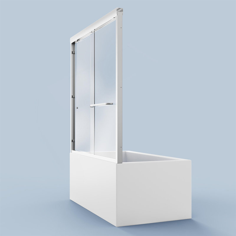 56"-60"W*58" H  Semi-Frameless Double Sliding Tub Door, Bypass Bathtub Shower, 1/4" (6Mm) Thick SGCC Tempered Glass Door
