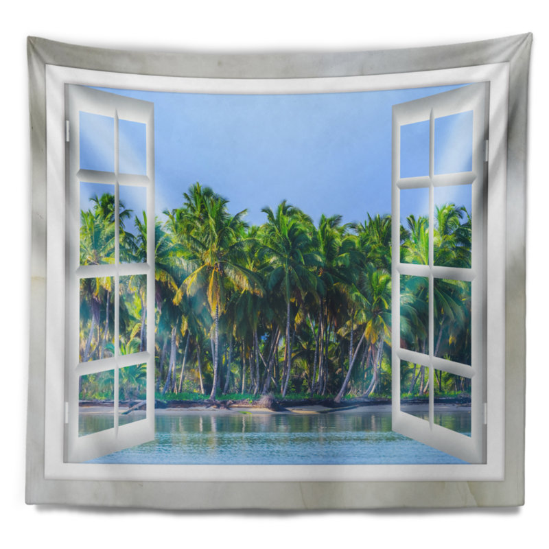 Ouvrez la fenêtre à la tapisserie de palmiers Seashore, H 78 po x l 92 po