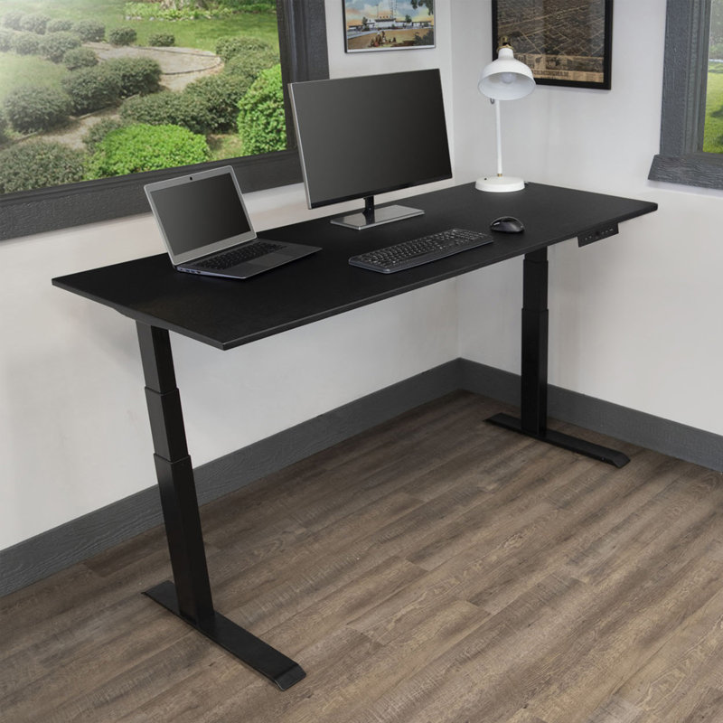 Bureau debout à hauteur ajustable électrique, Noir / noir, H 26 po x l 70,9 po x P 29,5 po