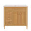 Meuble-lavabo de 36 po en bois avec lavabo, tiroir rabattable, 3 tiroirs, 2 portes à fermeture en douceur, bois massif et panneau de fibres à densité moyenne