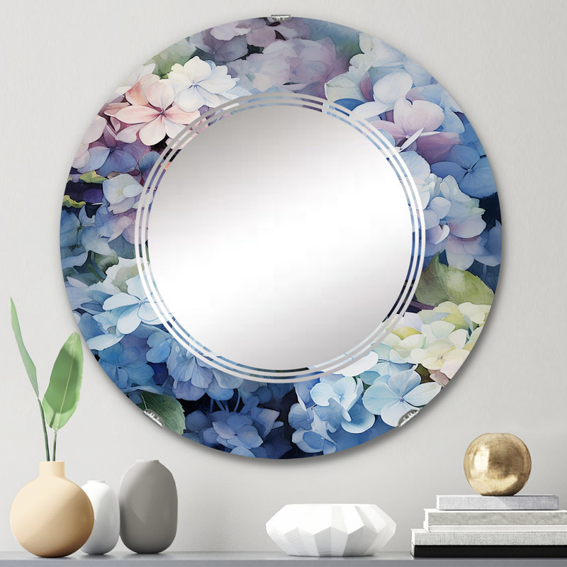 Miroir mural Blue Hydrangea Dreamy Garden, Floral Modern - Blue Hydrangea Dreamy Garden, 24 po x 24 po