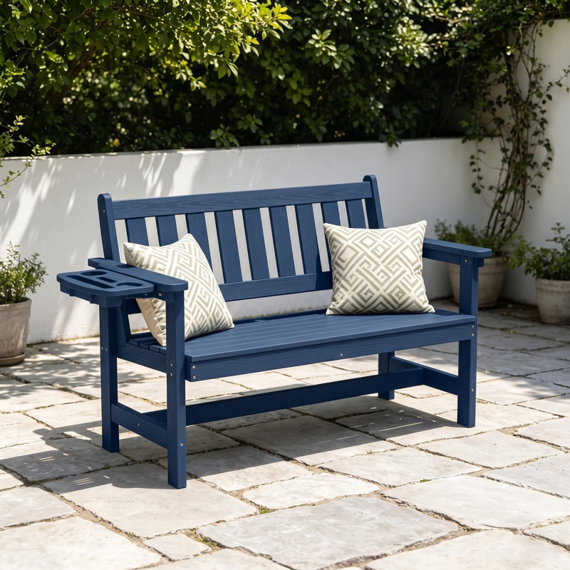 Banc d'extérieur en PEHD Genivieve, Marine