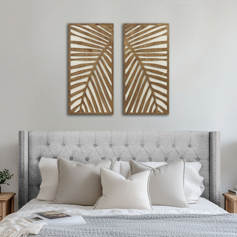 Birch Palms Two-tone 2-piece Wood Panel Wall Decor Set