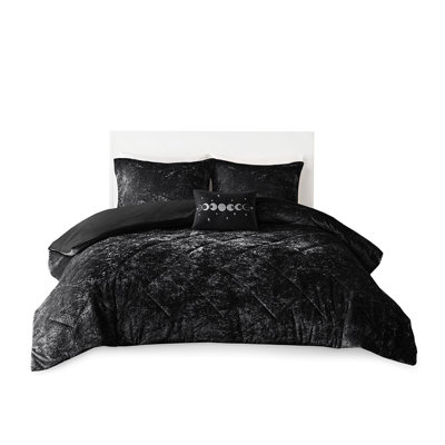 Black Velvet Duvet Cover For Twin/Twin Xl - , 100% , Inner Ties Crushed Bed Includes Cover, Shams, Pillow