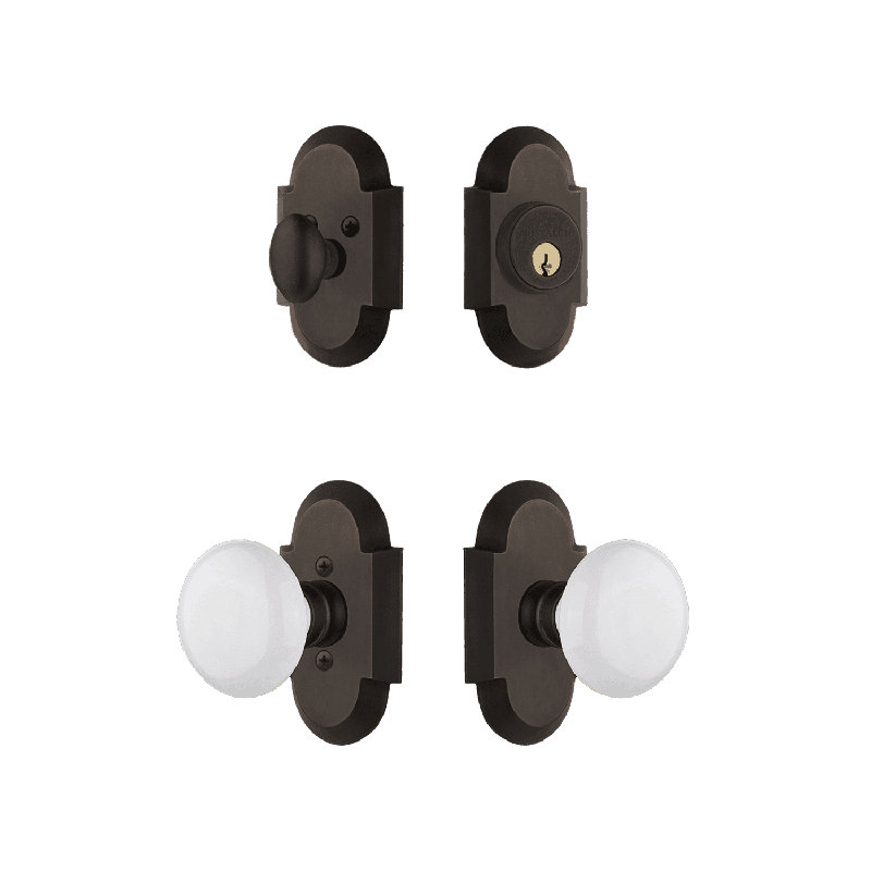Nostalgic Warehouse Cottage Entry Set with Brown Porcelain Knob, 2.75", White/Timeless Bronze