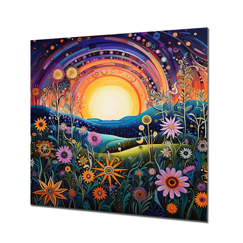 Rainbow Sunset, fleurs printanières colorées - prairie, art mural, Métal métal, H 36 po x l 36 po x P 1,5 po