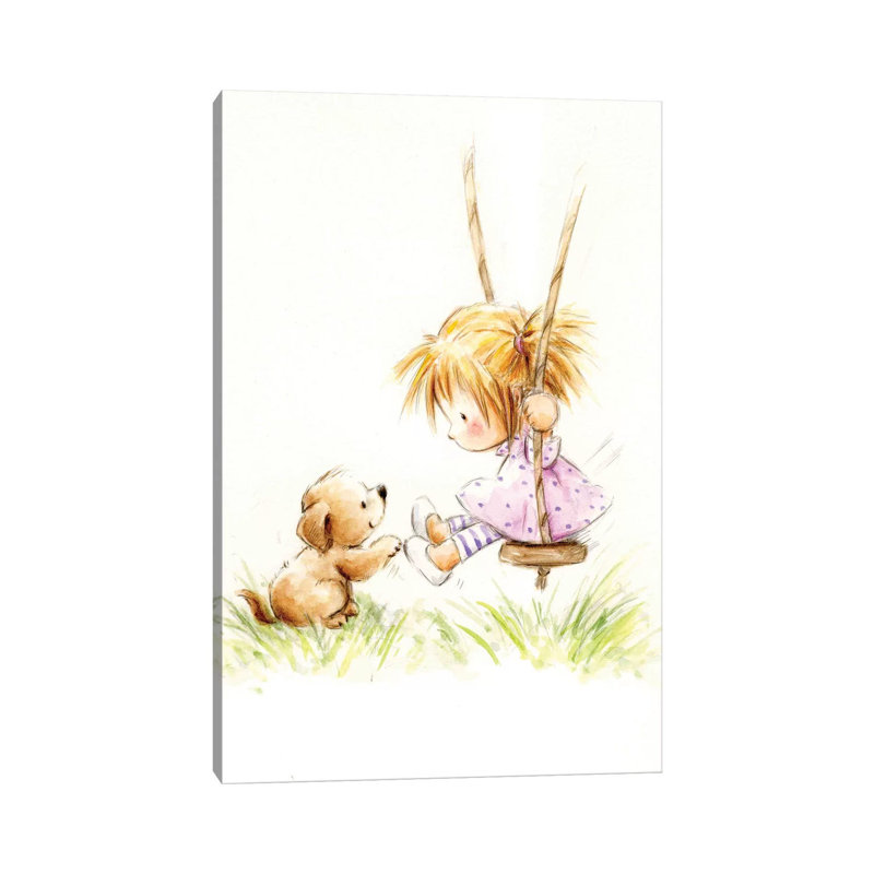 Little Girl On Swing With Dog by MAKIKO - Wrapped Canvas Gallery-Wrapped Canvas Giclée, 45.72cm H x 30.48cm W