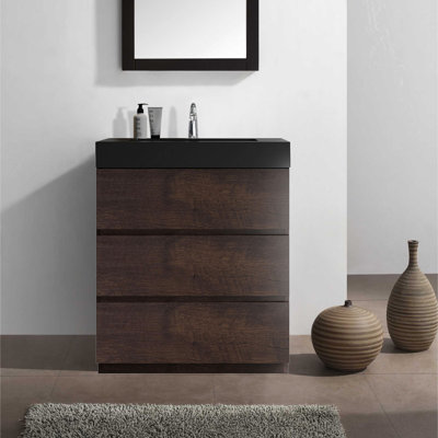 Meuble-lavabo autoportant en noyer avec lavabo