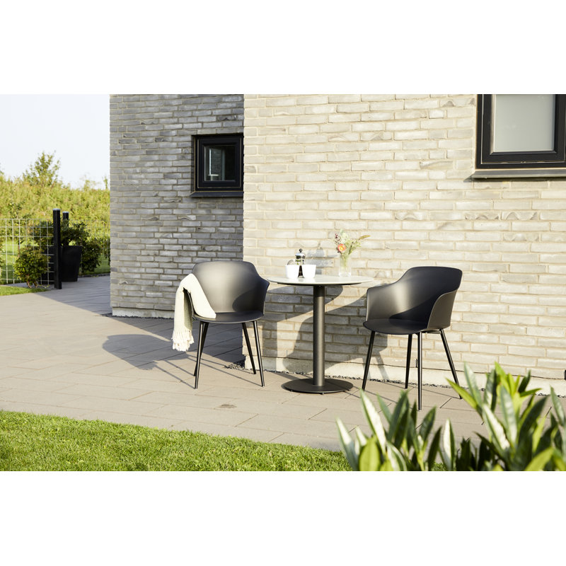 Loukios 2 - Person Metal Patio Dining Set with Round Table, Black