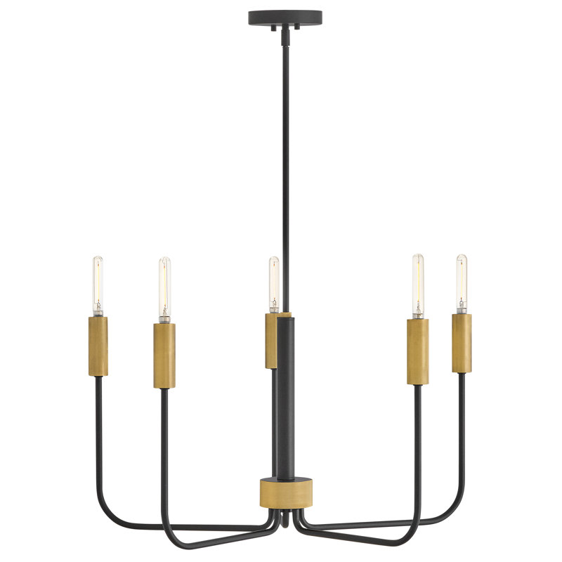 Austen 5-Light Exposed Bulb Single Tier Chandelier, Black