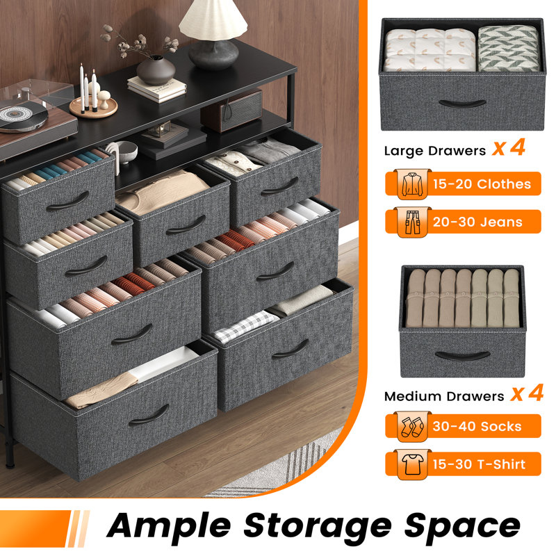 Metal 30cm W 8 - Drawer Chest of Drawers, Beige