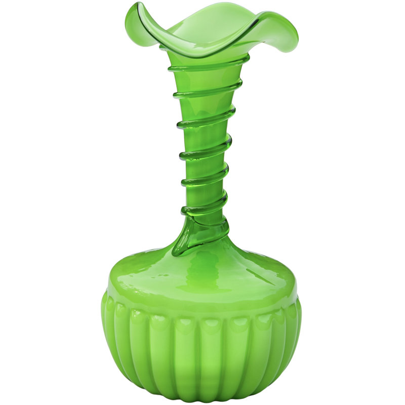Vase en verre d'art Mid-Century fabriqué à la main et à volants