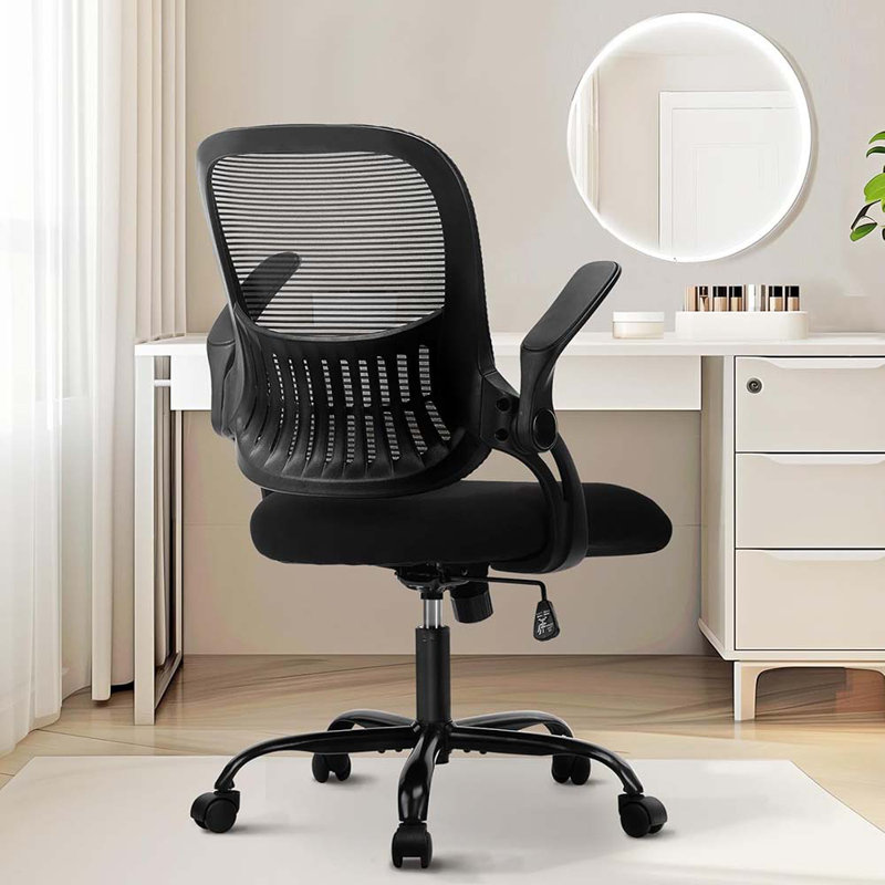 Game Chair, Ergonomic Mid-Back Mesh Rolling Work Swivel Task Chairs With Wheels, Comfortable Lumbar Support, Black, Black