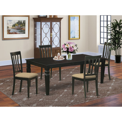 5 Piece Dinette Set for 4 Includes a Rectangle Dining Table with Butterfly Leaf and 4 Linen Fabric Dining Room Chairs, Black