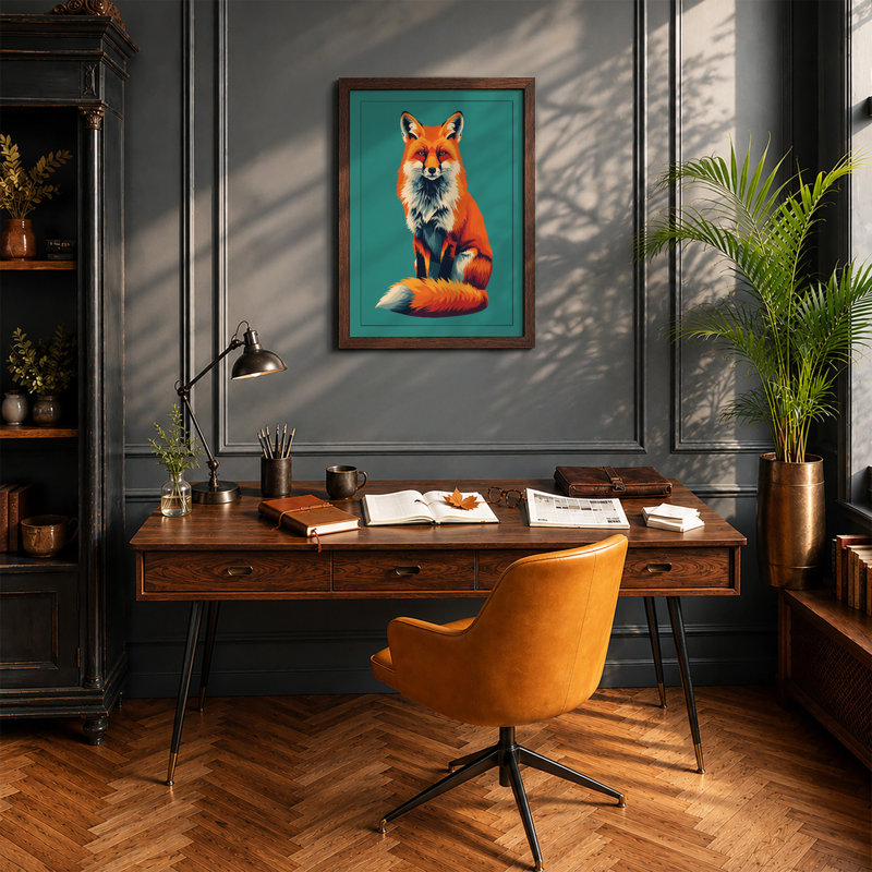 Fox Portrait Modern - Framed Print, Walnut, A4 - 29.7 x 21.0 cm