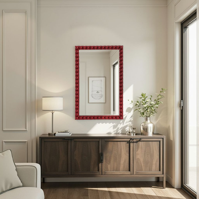 Varsha Rectangle  Glossy Burgundy Mirror, Red