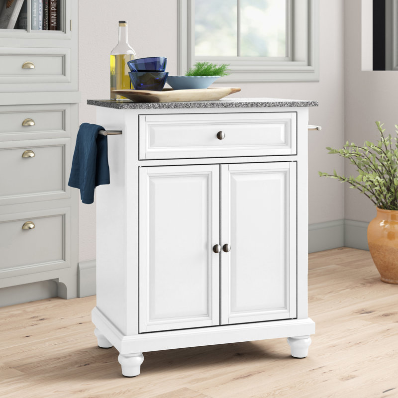 Braylie Granite Top Kitchen Cart, White