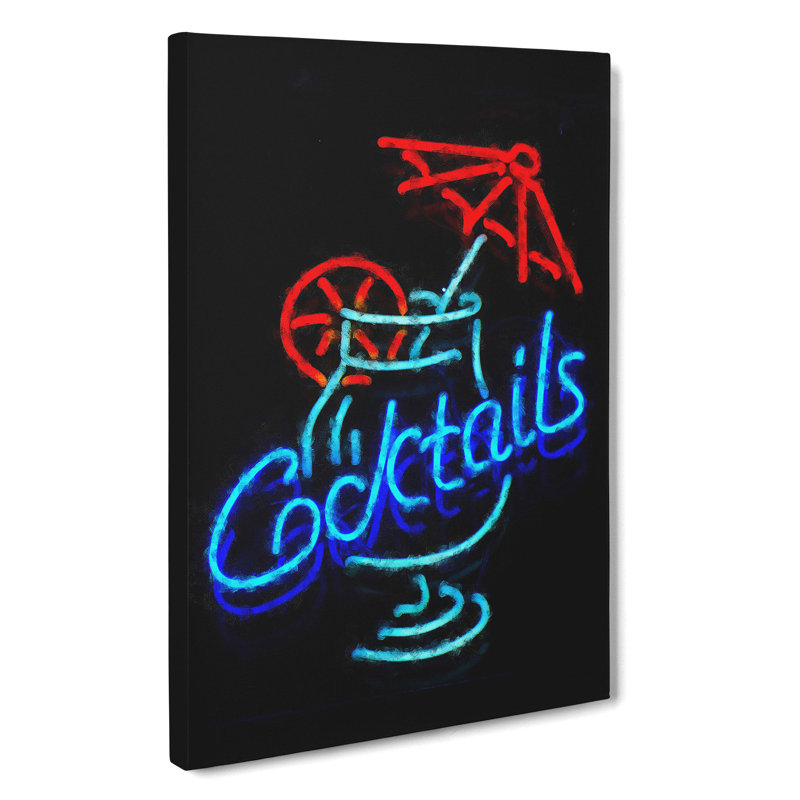 Cocktails Sign - Wrapped Canvas Print, 50cm H x 35cm W x 3cm D