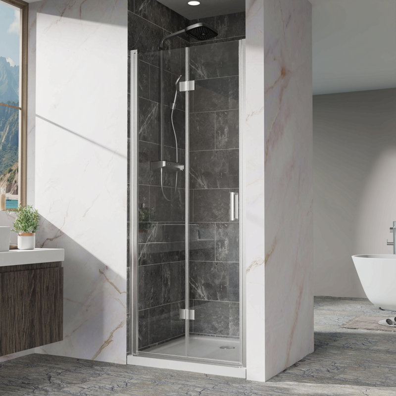 Pivot Shower Doors, 32" W X 72" H Frameless Bi-Fold Swing Shower Door,1/4" (6Mm) Clear Tempered Glass, Chrome Finish Hardware, Reversible Installation