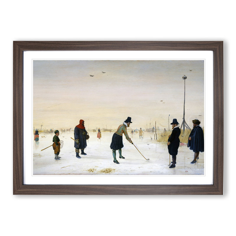 Playing Golf on the Ice by Hendrick Avercamp - Framed Print, 27cm H x 36cm W x 2cm D, Walnut Framed