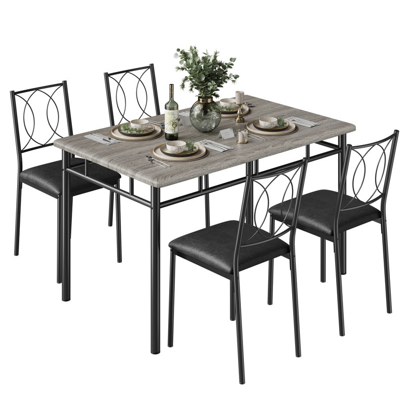 Ensemble de salle à manger 5 pièces de style ferme, gain de place, pour 4 personnes, avec table et chaises rembourrées, compact et facile à nettoyer, pour la cuisine et la salle à manger – Gris
