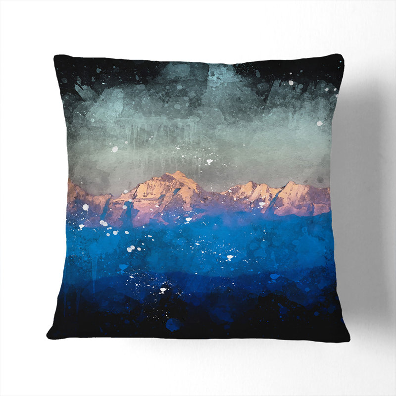 High Mountain Peaks of the Alps Paint Splash Cushion with Filling, 40cm H x 40cm W x 15cm D