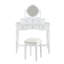 Coiffeuse de maquillage blanche avec miroir réversible, moulure élégante sur le miroir et les pieds, 5 tiroirs pour le rangement organisé, accessoires de tabouret,