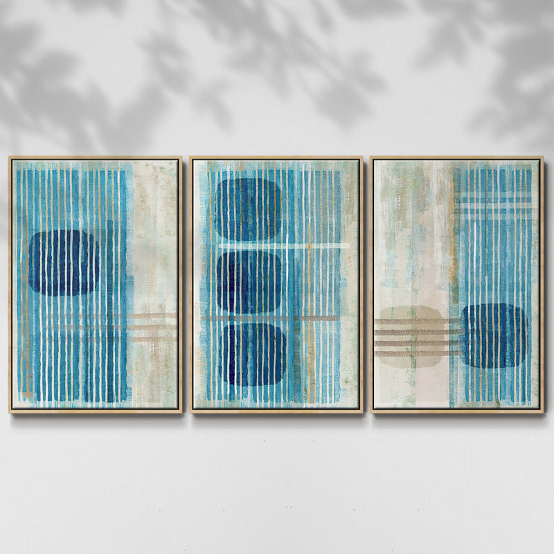 " Blue Blue Horizon I " 3 - Pieces, Natural, 36" H x 72" W