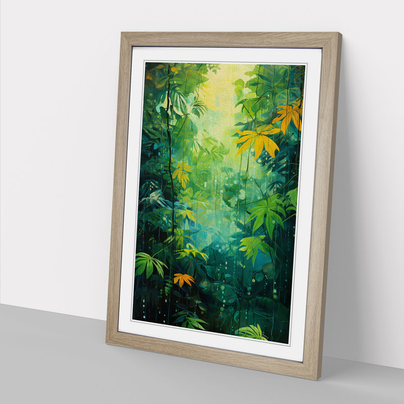 XYZ-FRM-V1223-5384 Rain Forest Abstract - Single Picture Frame Print on Wood, 34cm H x 25cm W x 2cm D, Oak