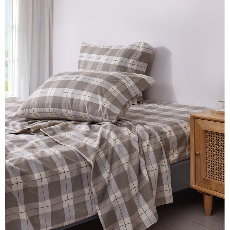 FLPRGPSS-T/D/Q/K-Parent-OT Flannel Plaid Sheet Set, Full Sheet Set + Fitted Sheet + 2 Pillowcases