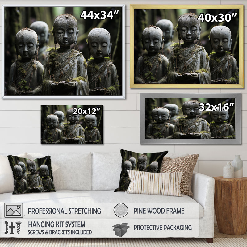 Japon Art Jizos Guardianship II - Japanese Canvas Art Print, H 30 po x l 40 po x P 1,5 po, Cadre simple noir