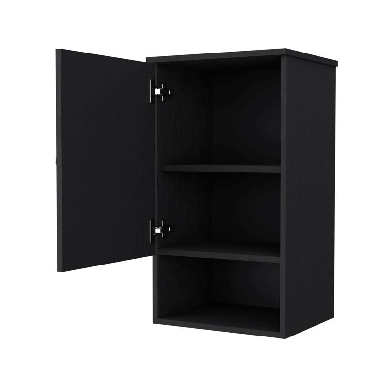 Armoire encastrée noire avec tablettes pour le rangement des essentiels de salle de bain, esthétique fonctionnelle et moderne