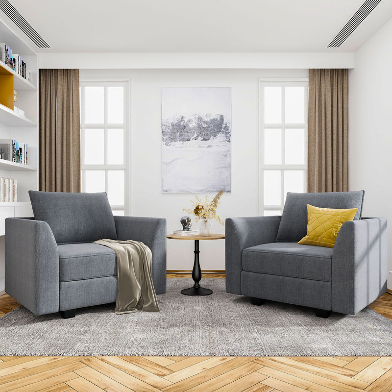 Fauteuil rembourré avec espace de rangement l 35 po Manusite, Mélange de polyester gris bleuté