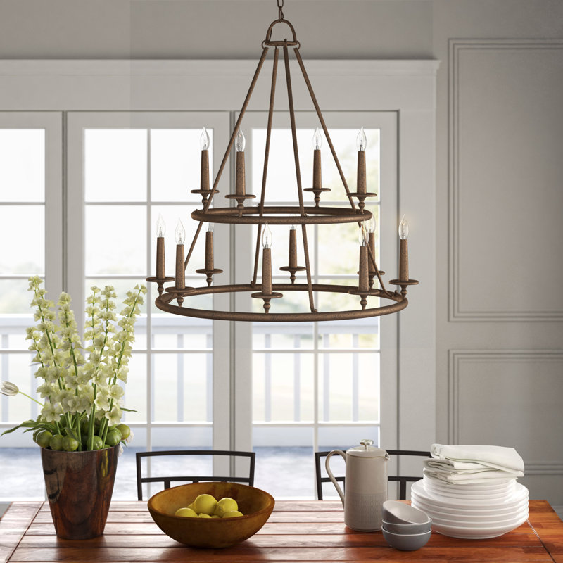 Eava 12-Light Dimmable Wagon Wheel Chandelier