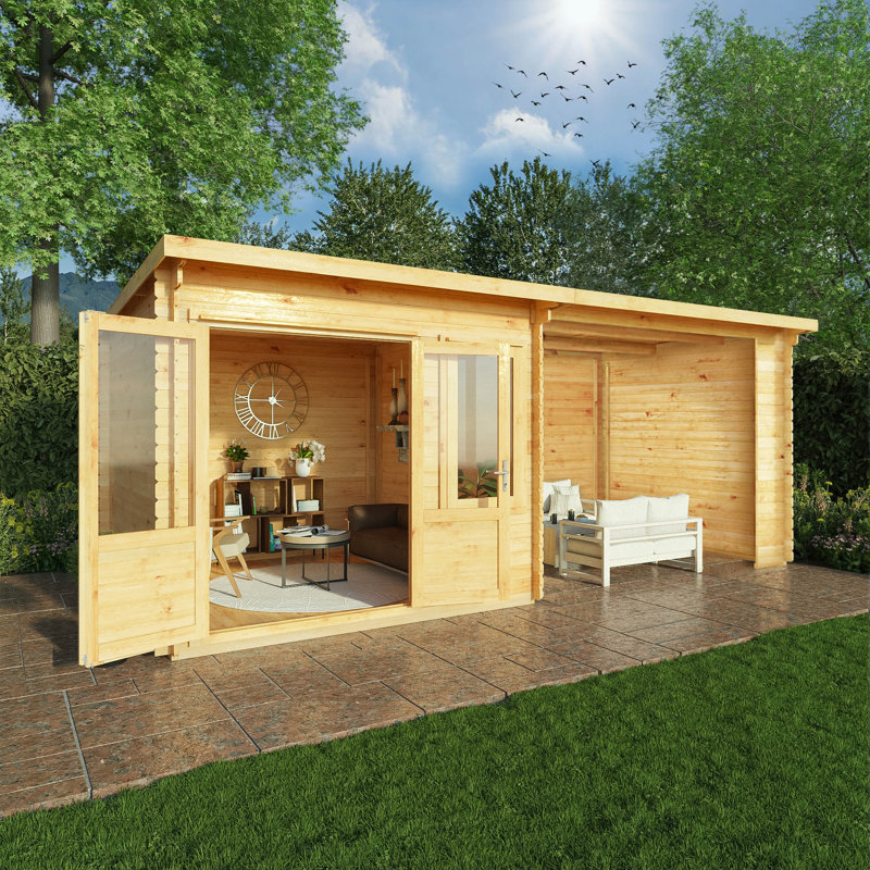 Mercia 20ft x 10ft Elite Pent Log Cabin With Patio Area (28mm)
