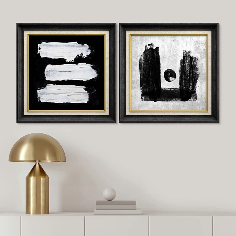 Grunge - ensemble de 2 peintures sur toile encadrées, Noir