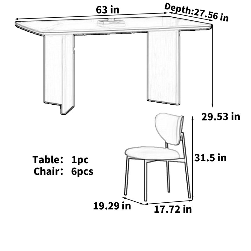 Table de salle à manger rectangulaire, H 29,53 po x L 63 po x l 35,43 po
