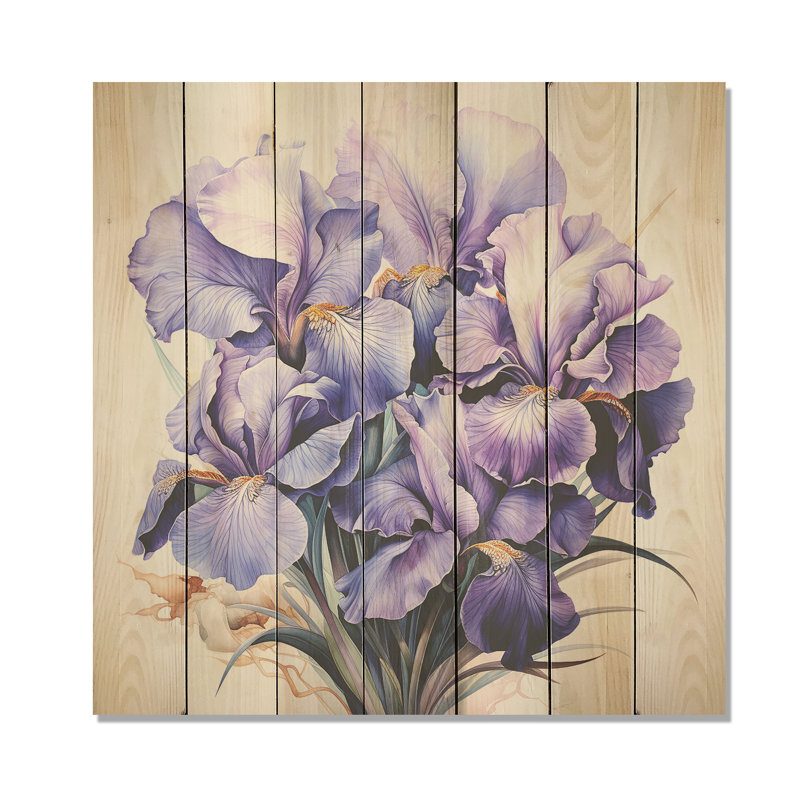 Purple And Pink Iris Grace II - Irises On Wood Print, 30" H x 30" W