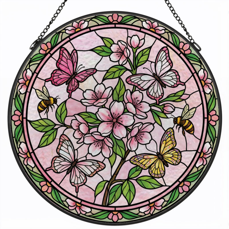 Panneau de vitrail floral, H 12 po x l 12 po