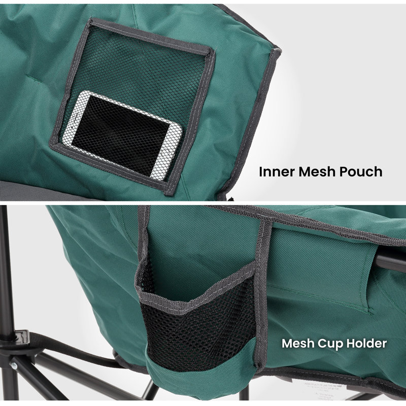 Forest Green Heavy-Duty Padded Folding Camping Chair with Cup Holder