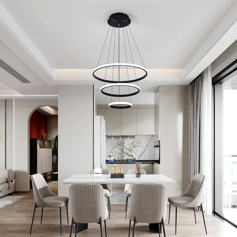 Lustre à 3 lumières DEL Dado, H 47,2 po x l 23,6 po x P 23,6 po, Noir