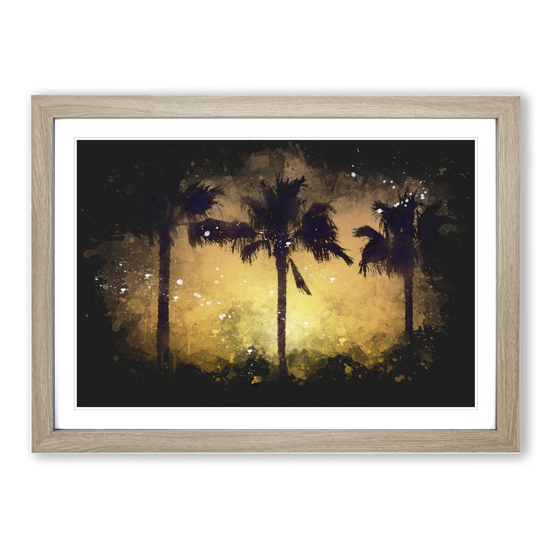 Palm Trees at Sunset Vol.1 - Picture Frame Painting, 36cm H x 48cm W x 2cm D, Oak Framed