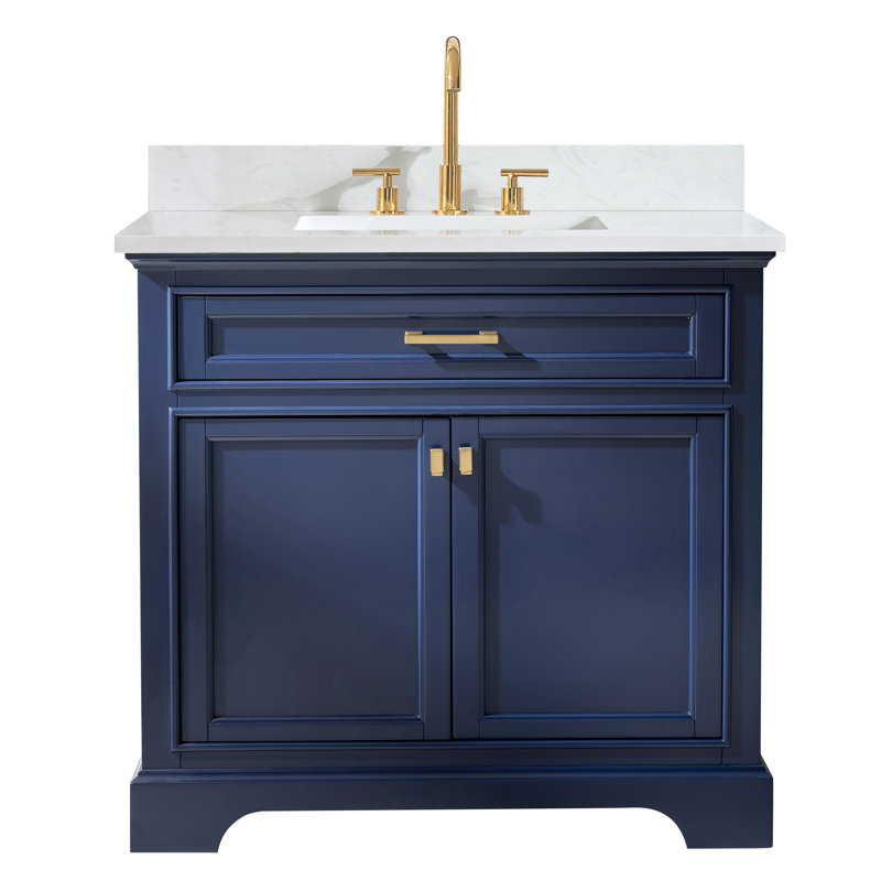 Ensemble de meuble-lavabo simple 36 po Arruda, Bleu, Laiton satiné