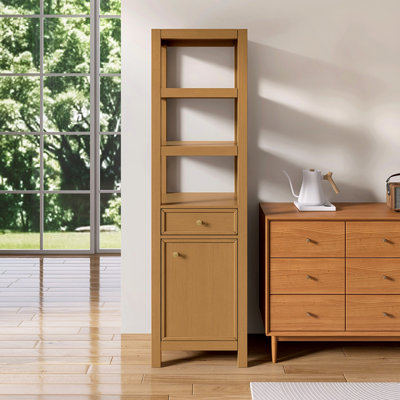 Armoire de rangement autoportante de 71 po de hauteur, organisateur autoportant étroit entièrement assemblé avec 1 tiroir, 1 porte et 3 tablettes ouvertes