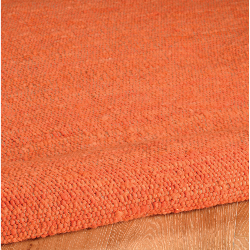 Brogan Berber Reversible Coral Orange Wool Area Rug with Jute Core and Jute Fringe, Rectangle 1'10" x 2'10"