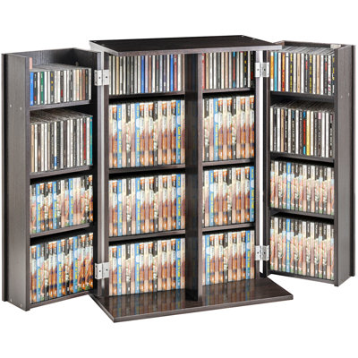 Media Storage Cabinet, CD Storage Holds up to 576 CDs, DVD Cabinet with Doors and Shelves, Adjustable DVD Shelf, Protects & Organizes Music, Movie, Video Games or Collections-Espresso