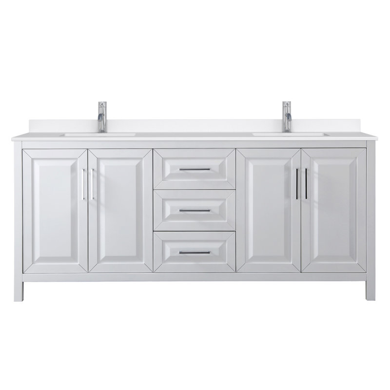 Daria 80'' W Vanity, White, Polished Chrome, White Quartz
