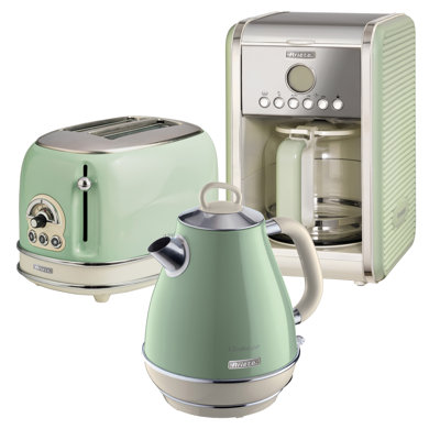 Ariete Vintage 1.7L Stainless Steel Jug Kettle with 2 Slice Toaster and 12 Cup Coffee Machine Set