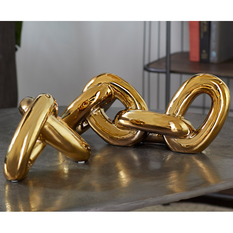 Gold Porcelain Ceramic Chain Decorative Sculpture, Set of 2